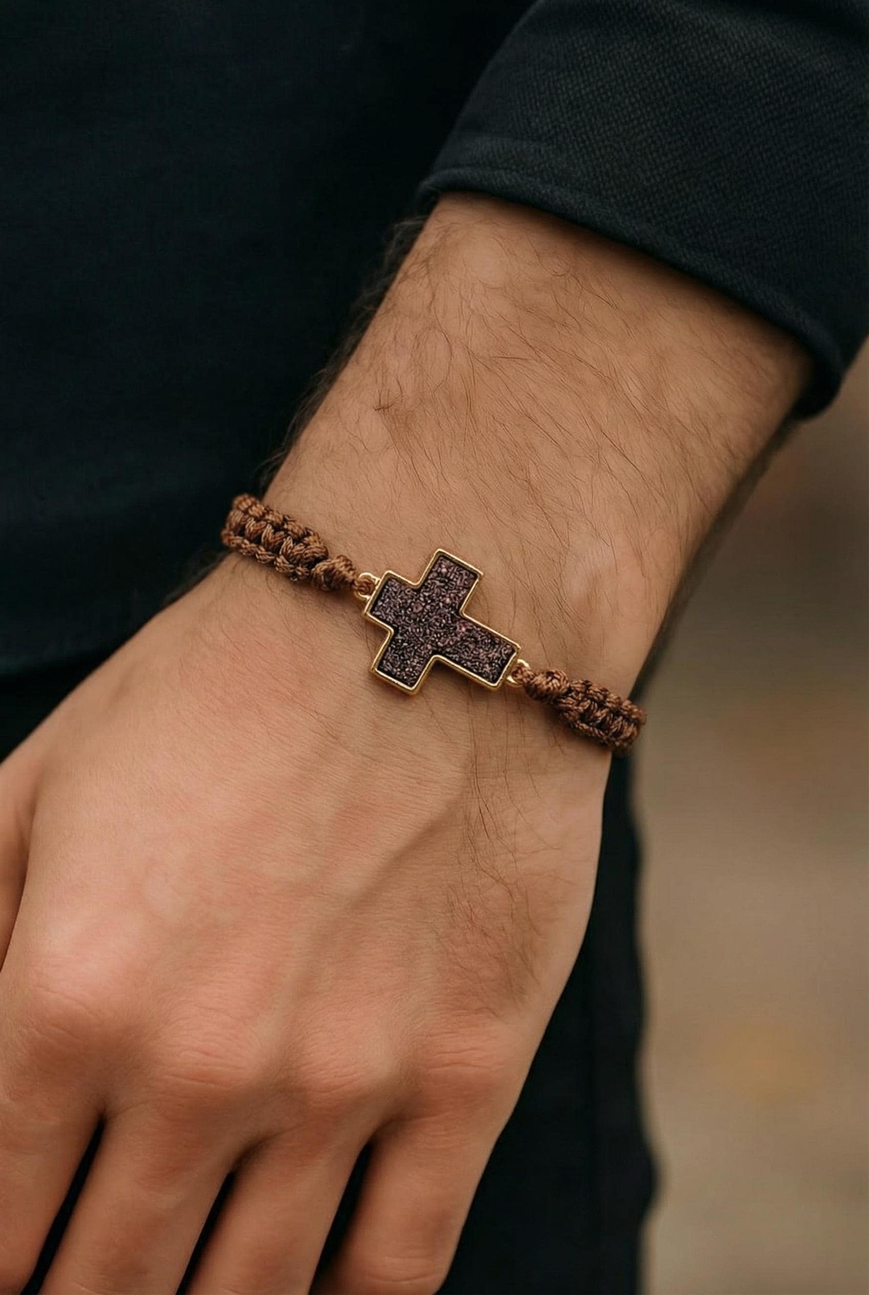 Dainty Cross Bracelet, Charm Bracelet Cross, Waterproof Bracelet, Wax Cord Bracelet, Macrame Bracelet, matching bracelets, Giftful-for Him