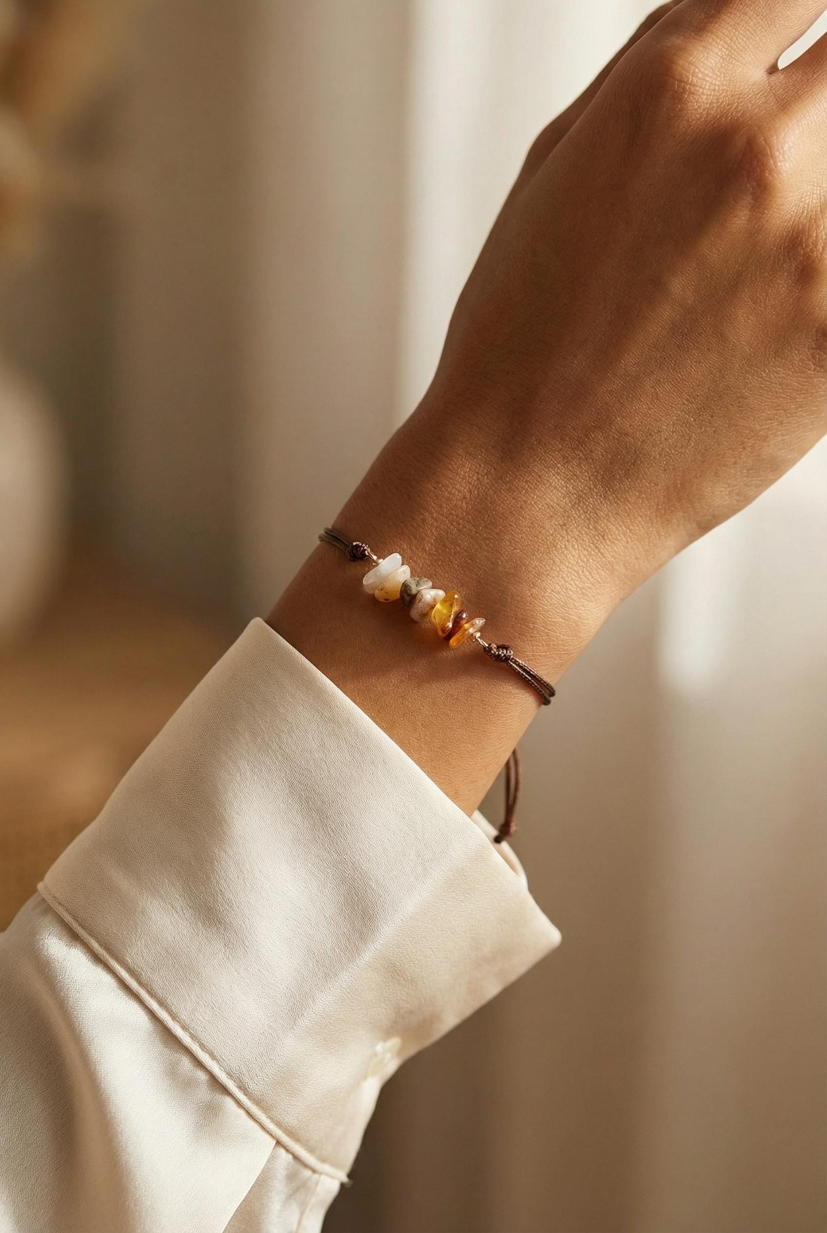 Rutilated Quartz Bracelet, Waterproof bracelet, Bracelet string, Wax bracelet, Crystal Bracelet, Minimalist bracelet, gifts for-her wife