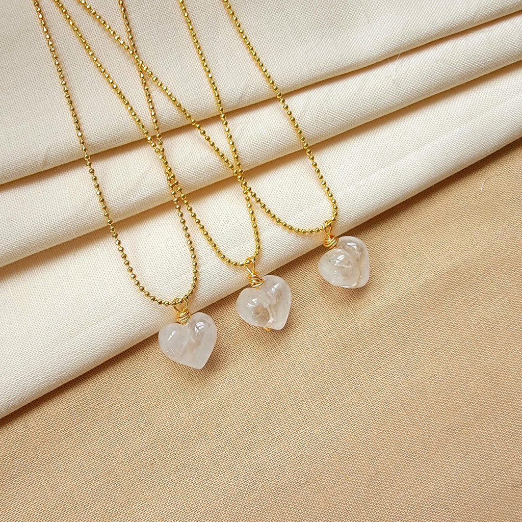 Dainty Heart Clear quartz necklace, Thin chain necklaces, Dainty Necklace gold, Layering necklace, gifted valentine necklace, gifts for-her