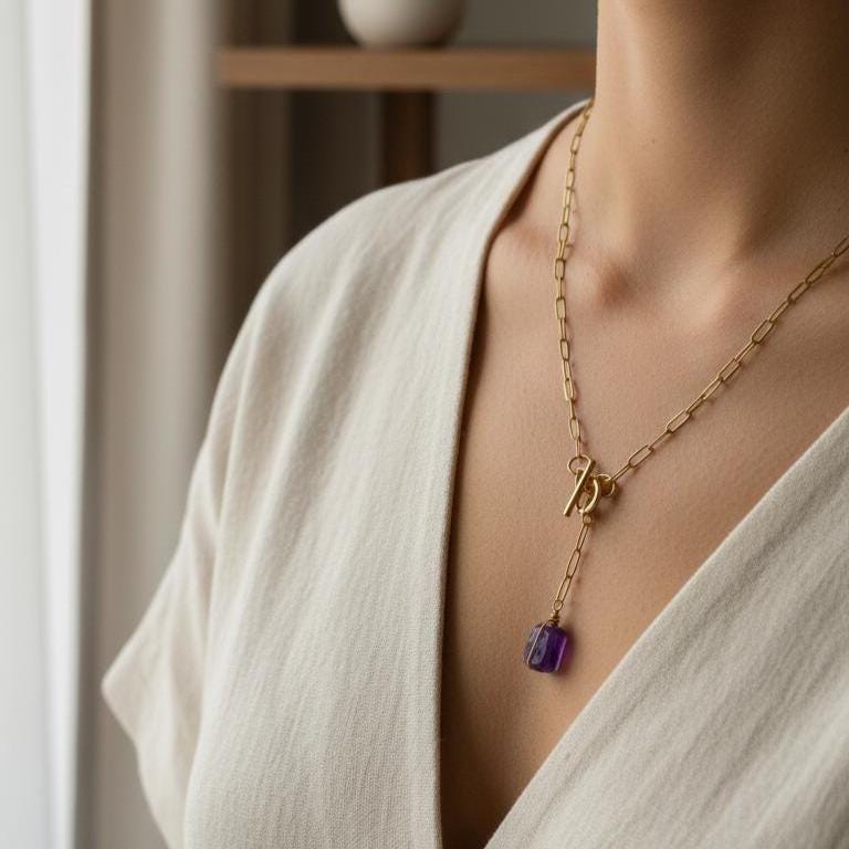 Amethyst Necklace, Dainty thin necklace, Layering necklace, Thin gold necklace, Necklaces minimalistic, Motherly gifted, Gifts for-her