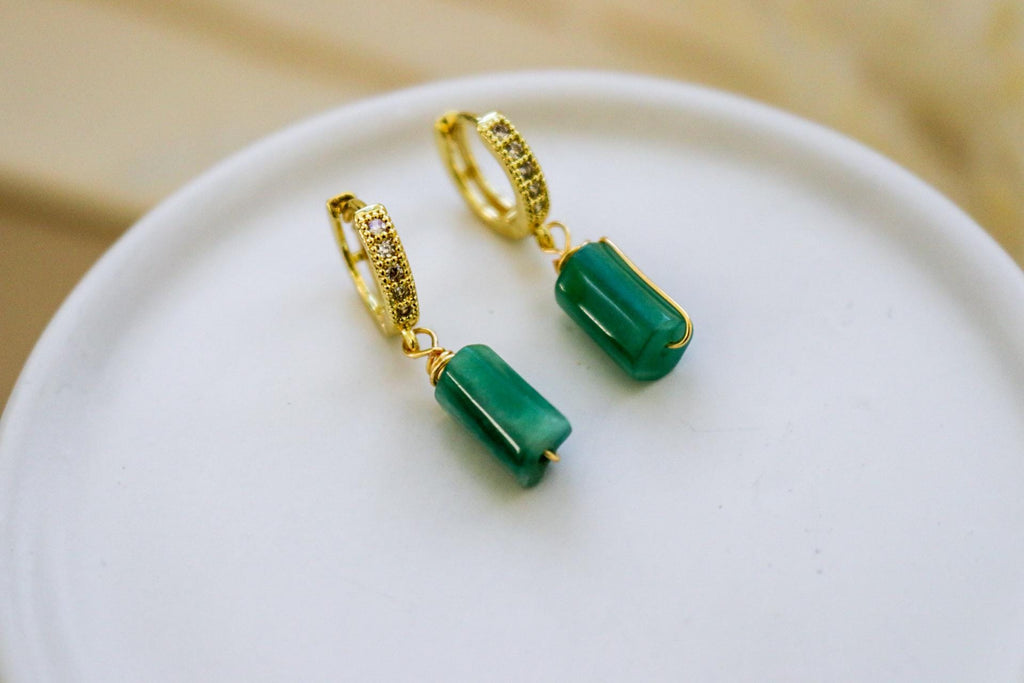 Natural Emerald Earrings, Emerald Huggies, Stacking Earrings, Gemstone Drop Earrings, Emerald Huggie Hoop Earrings, May Birthstone Hoops