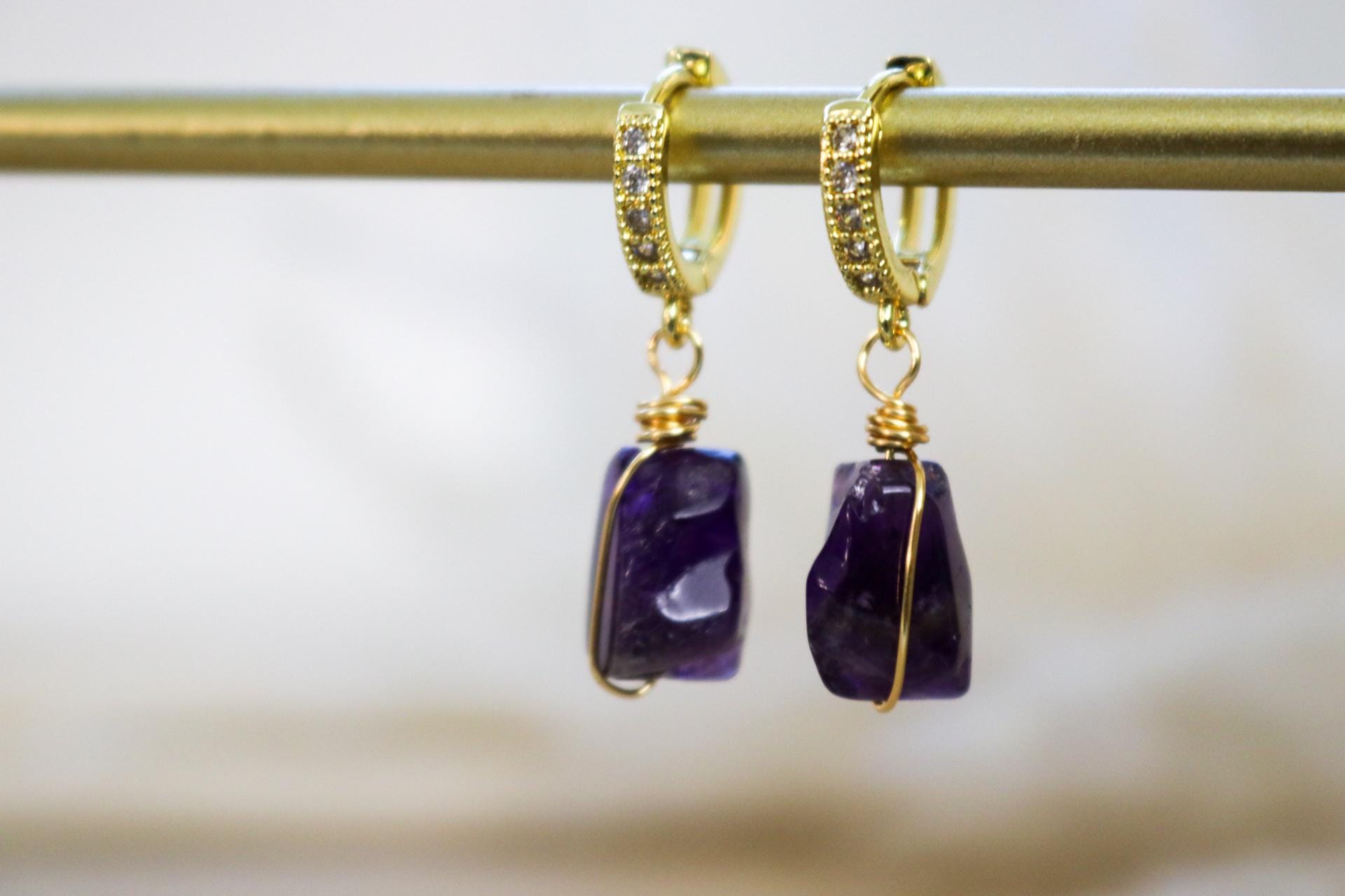 Amethyst hoop earrings, Hoop Dainty Earring, Tiny hoop earrings, Amethyst Huggie Hoop Earrings, Hoop Mini Earring, Gemstone hoops, Hers Gift