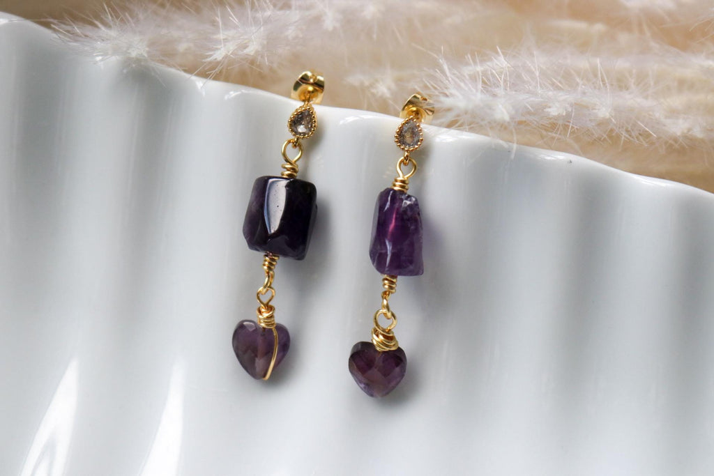 Dainty Amethyst Earrings, February Birthstone, Dainty gold earrings, Earring Minimalistic, Huggie Earrings, stacking earrings, gifts for-her