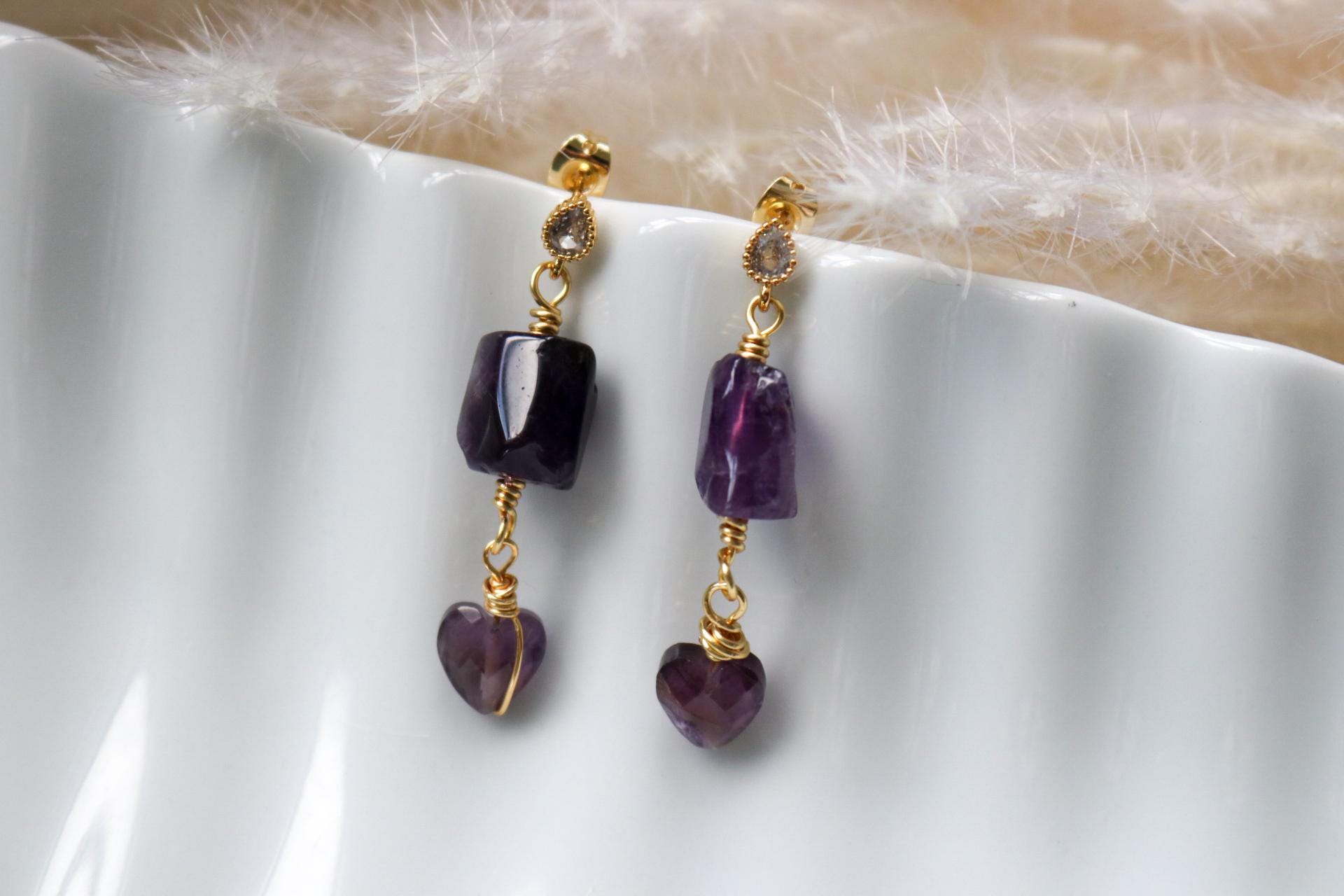Dainty Amethyst Earrings, February Birthstone, Dainty gold earrings, Earring Minimalistic, Huggie Earrings, stacking earrings, gifts for-her