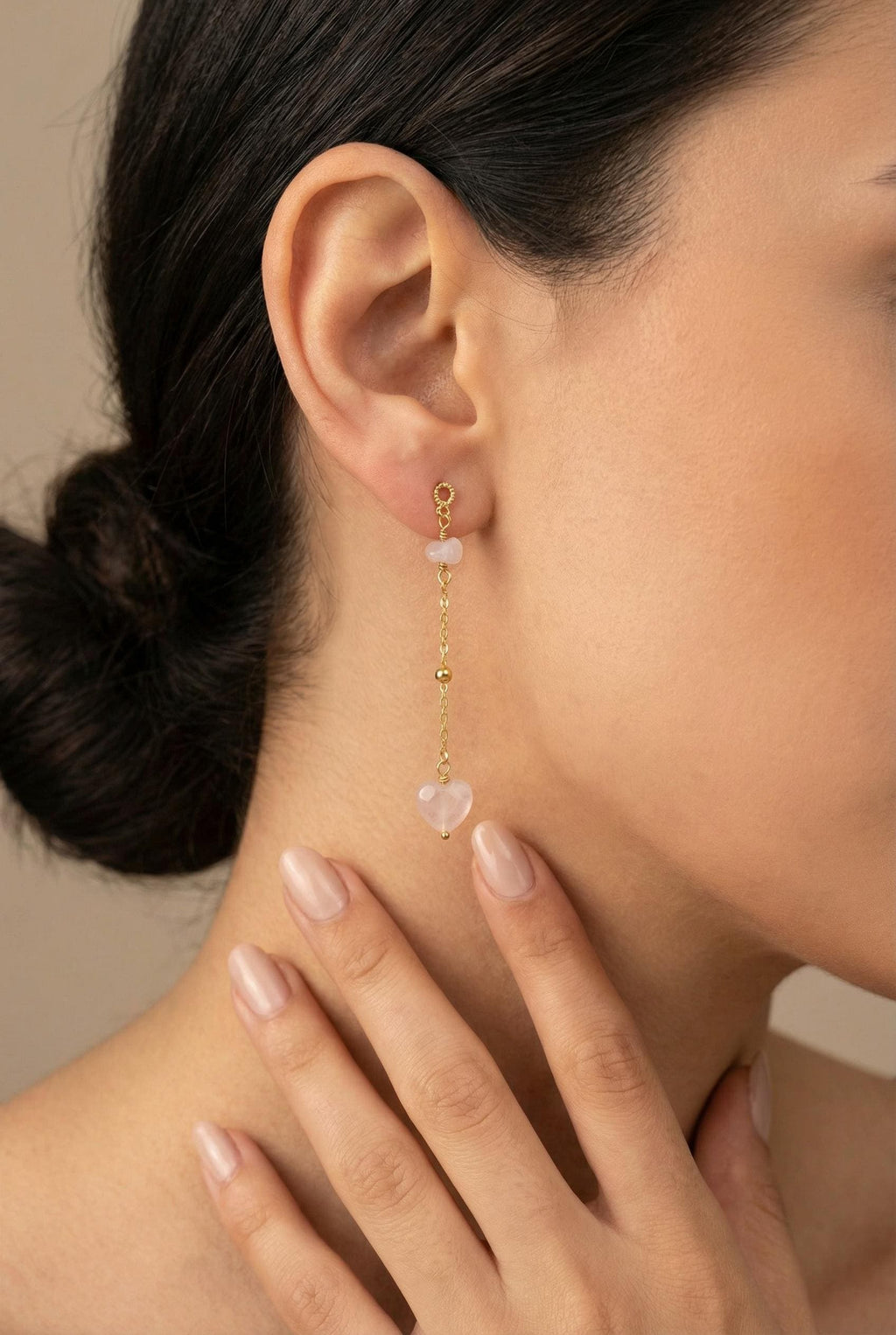 Natural Rose Quartz Dangle Earrings, Minimaliste Earrings, Stacking Earrings, Dainty Earrings, Chain Earrings, Birthstone Huggies, Hers Gift