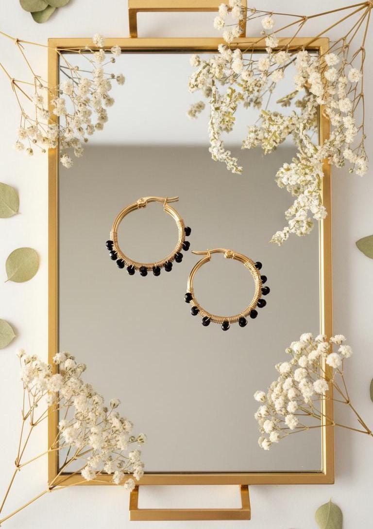 Dainty hoops, Black Hoops, Gold filled hoop earrings, Thin hoop earrings, Dainty Hoop Gold, Small Crystal Hoop, Minimalistic Hoops,Hers gift