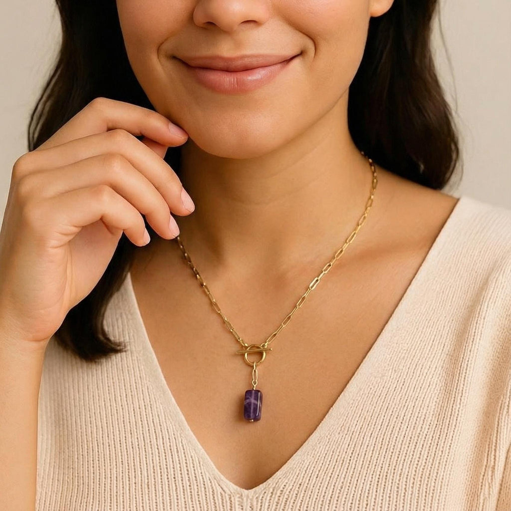 Amethyst Necklace, Dainty thin necklace, Layering necklace, Thin gold necklace, Necklaces minimalistic, Motherly gifted, Gifts for-her