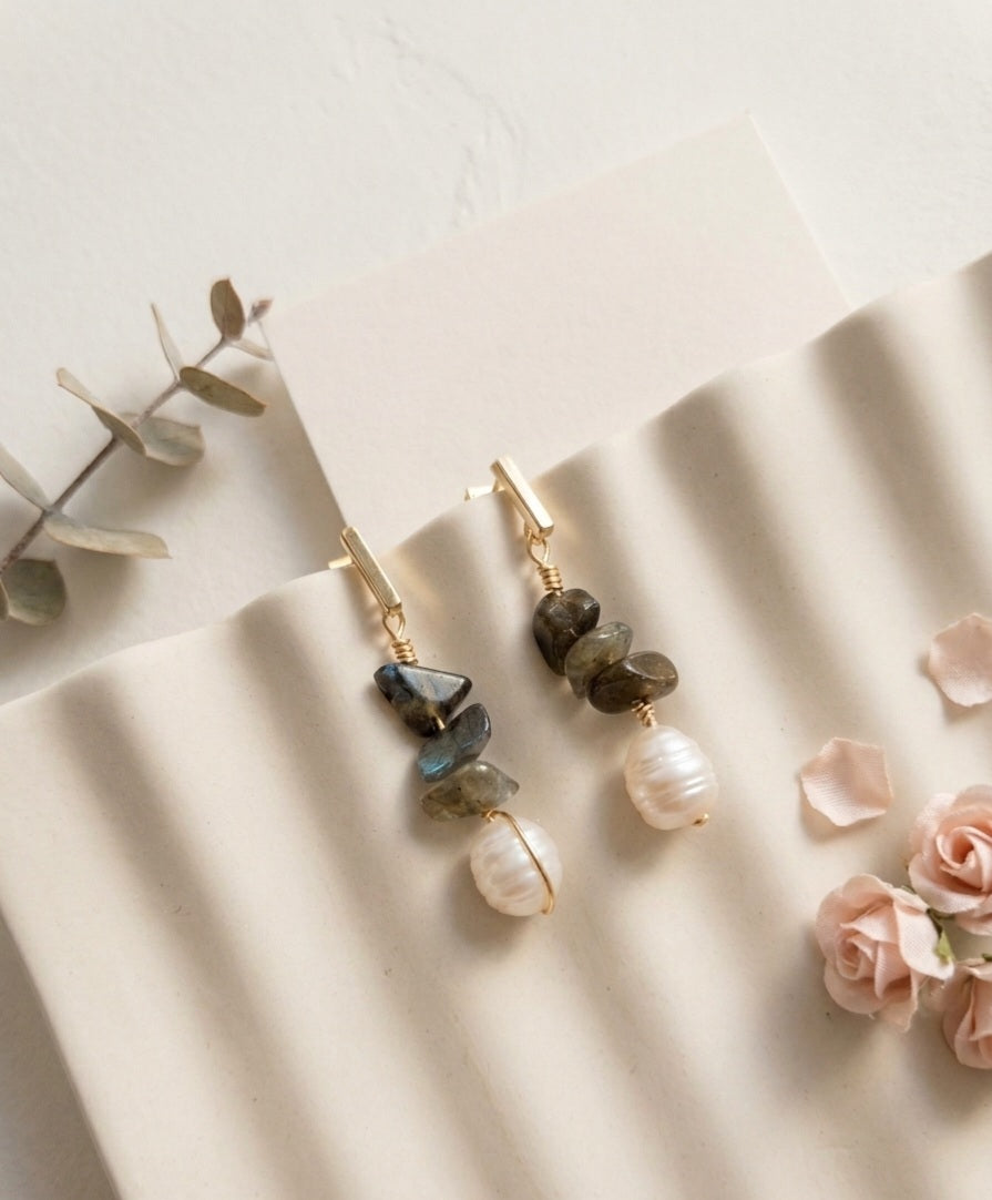 Labradorite and Freshwater Pearl Earrings