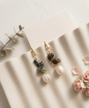Labradorite and Freshwater Pearl Earrings