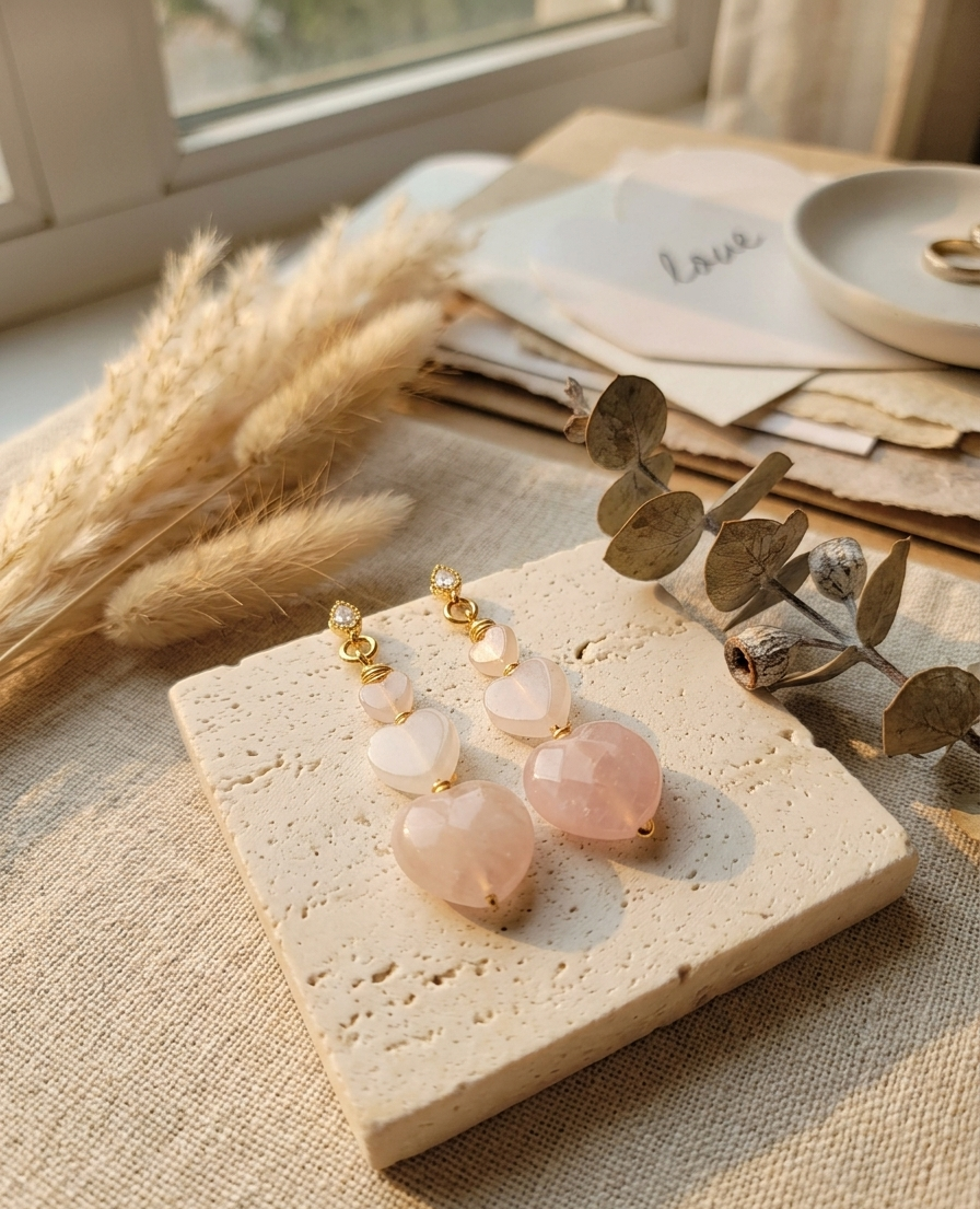 Heart Rose Quartz Earrings