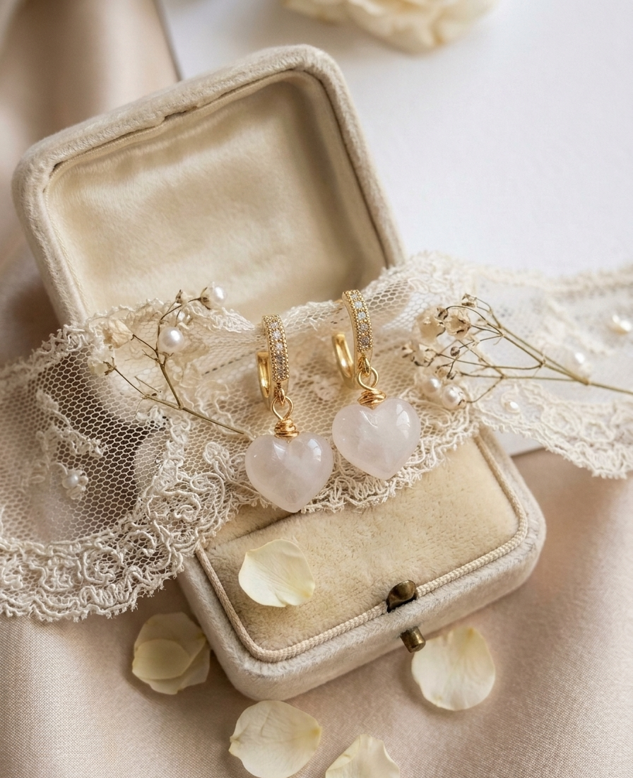 Clear quartz Heart earrings