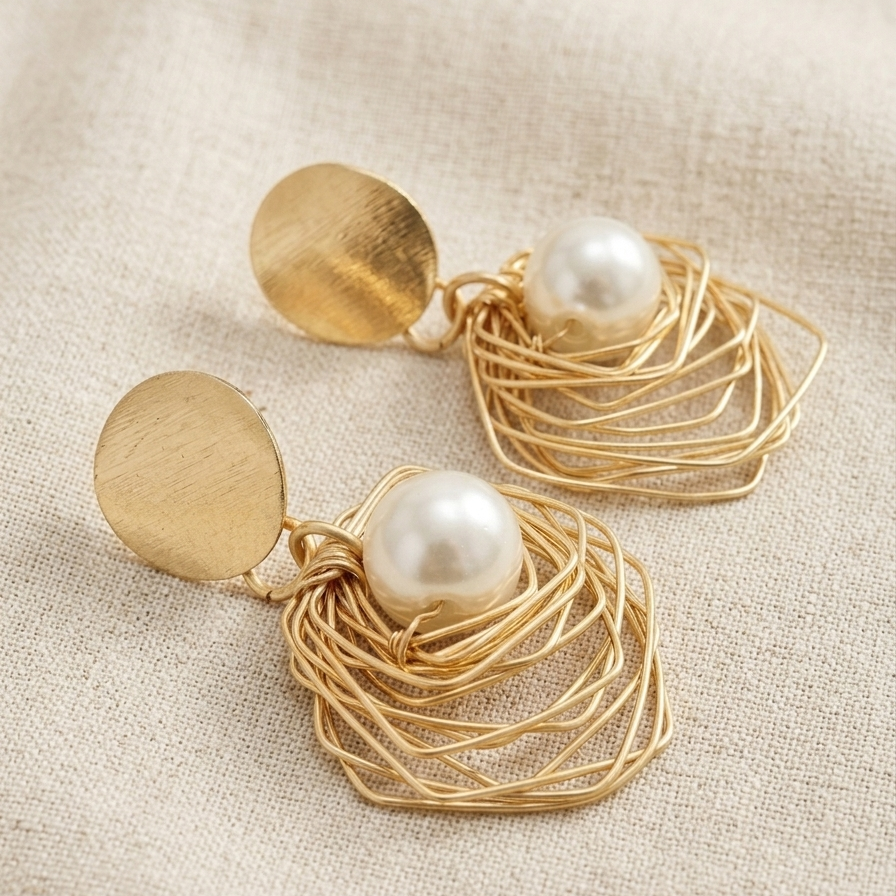 Gold Pearl Drops Earrings