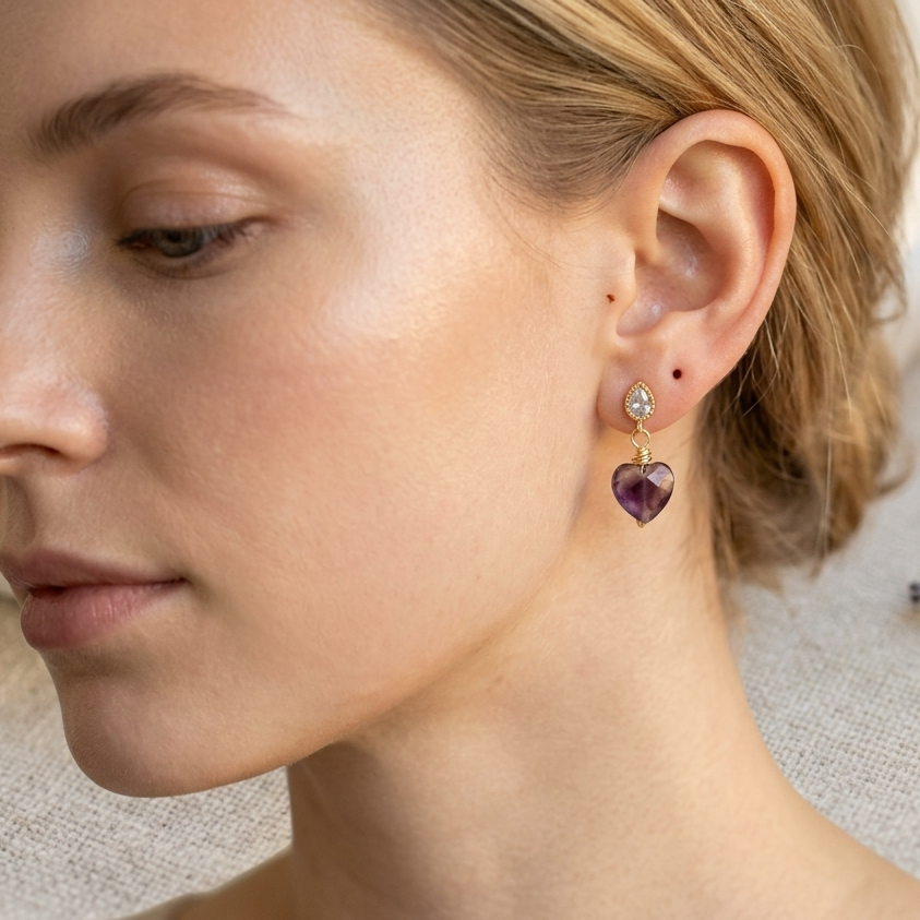 Amethyst Heart Earrings
