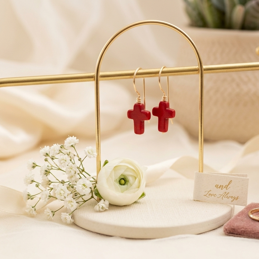 Pink Cross Earrings