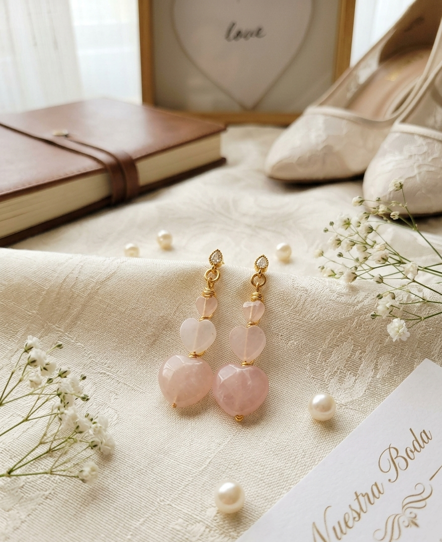 Heart Rose Quartz Earrings