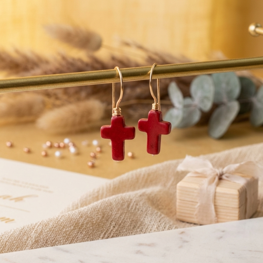 Pink Cross Earrings