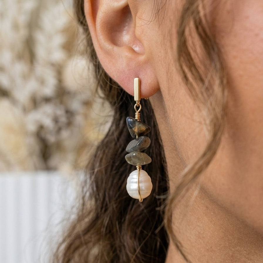 Labradorite and Freshwater Pearl Earrings