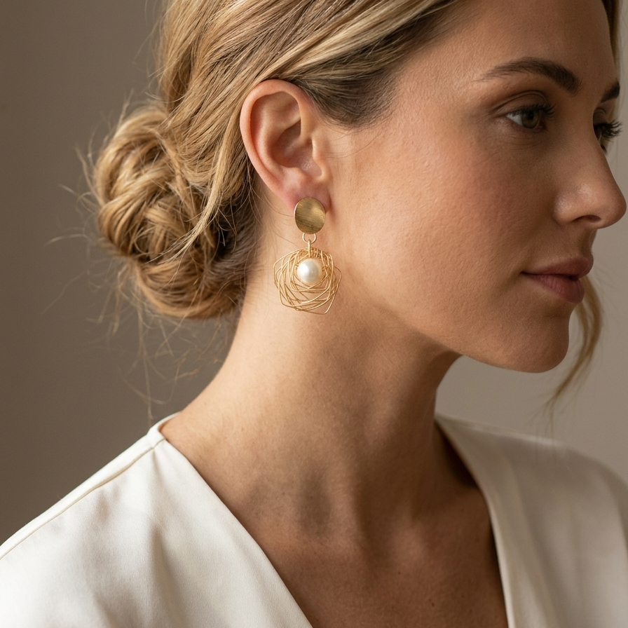 Gold Pearl Drops Earrings
