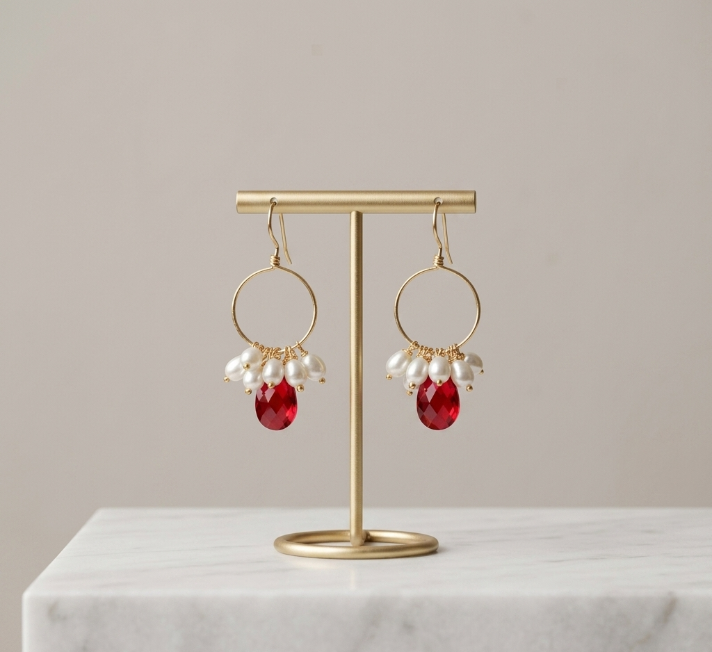 Pearl Hoop Earrings Gold