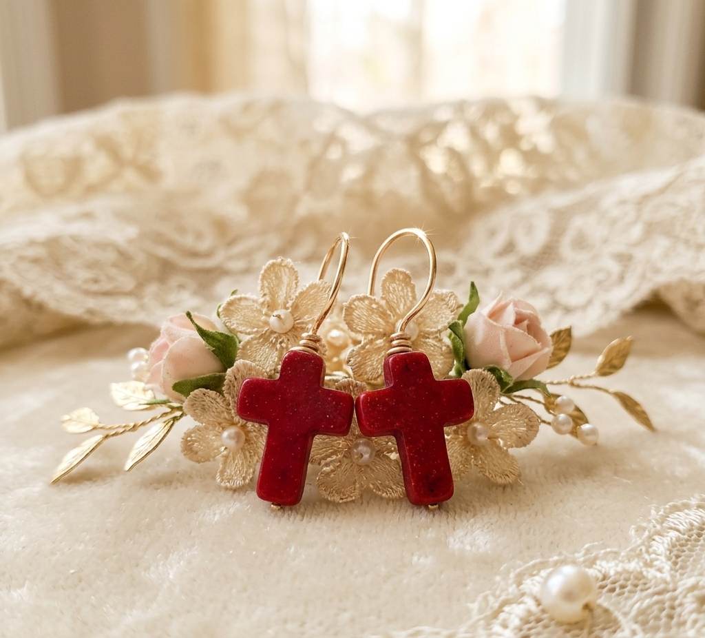 Pink Cross Earrings