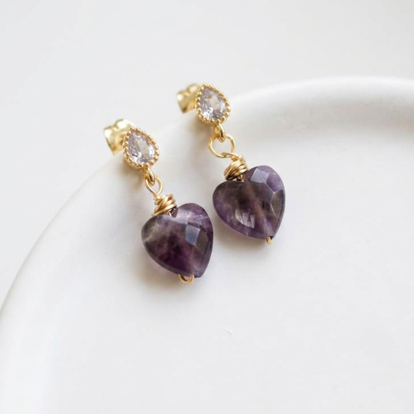 Amethyst Heart Earrings